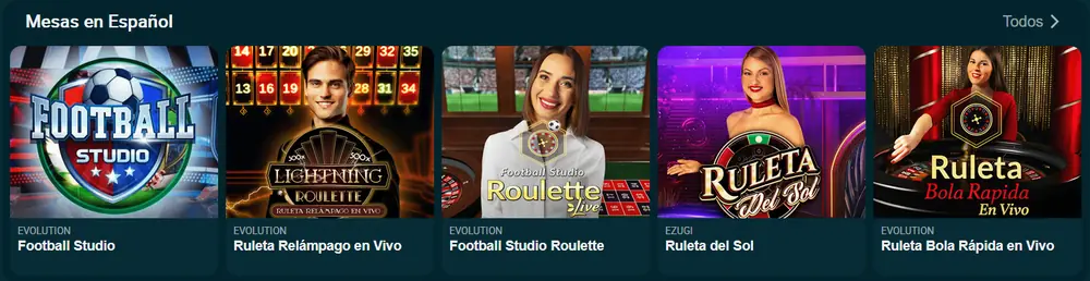Mesas en español del casino en vivo de Betonwin en la interfaz original